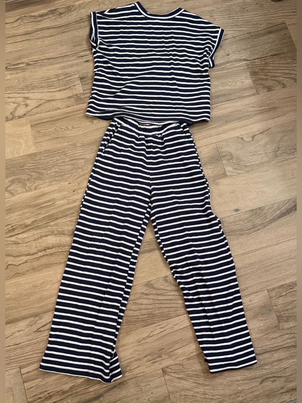 Striped Navy and White Wide-Leg Pants with Matching Top - Women's Set